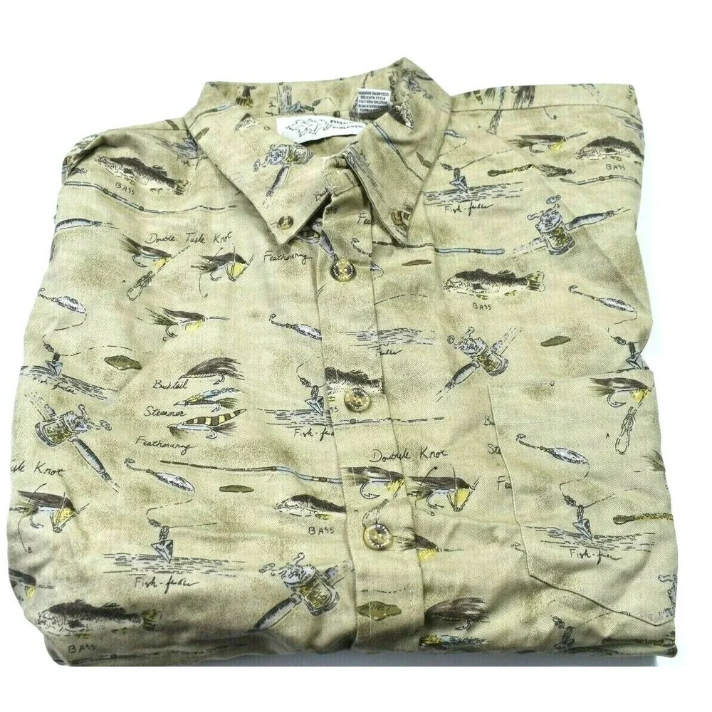 Field & Forest Men's 2XL‎ Fishing Shirt Button Down Tan All Over Print NWT
